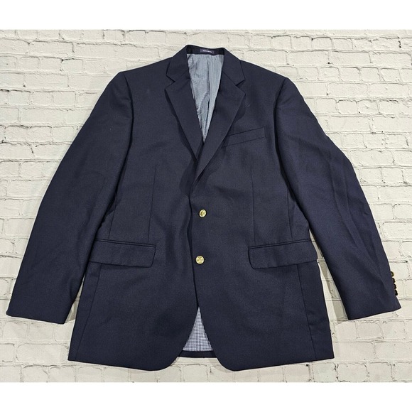 Stafford Tailored Culture Navy Gold Button Classic Fit Blazer Sport Coat 44L